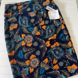 LuLaRoe Pencil Skirt in Navy with Teal and Orange Floral Paisley